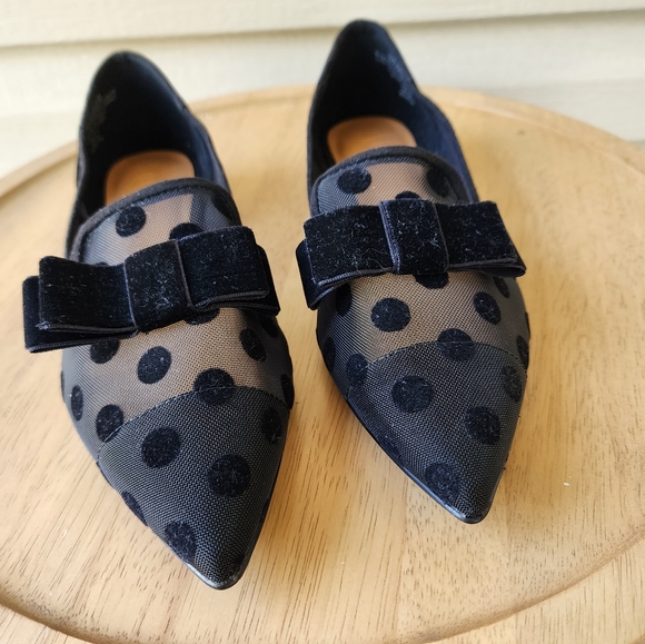 J. Crew dot mesh black flats with velvet bow - Picture 4 of 10
